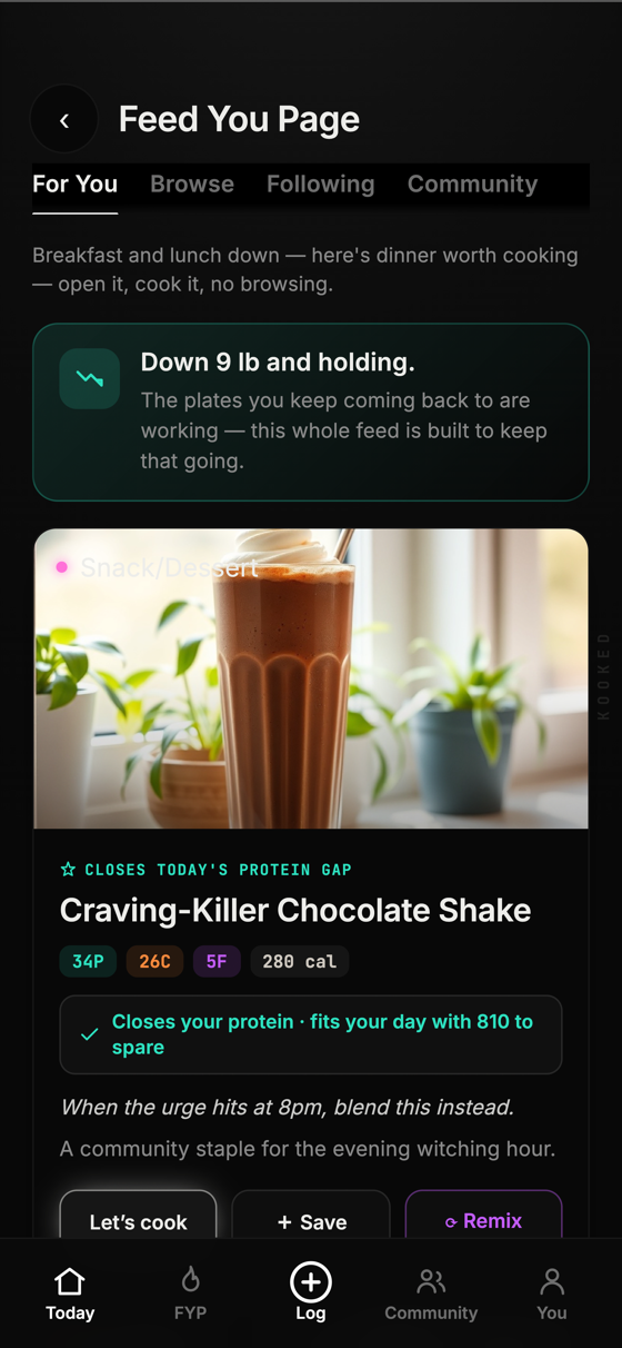 The personalized feed recommending meals for your day